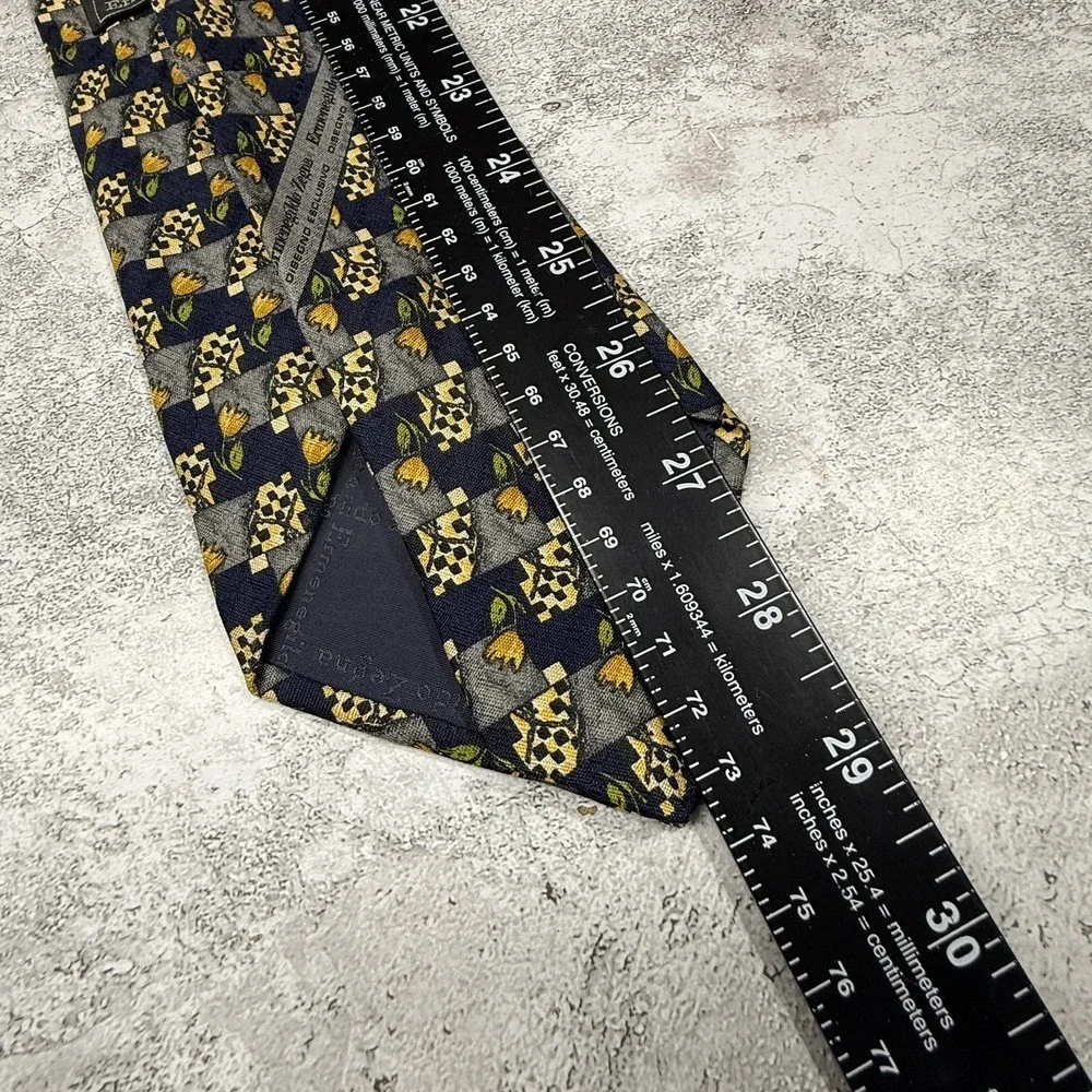 Ermenegildo Zegna Silk Tie Mens One Size Blue Floral Made‎ In Italy Necktie